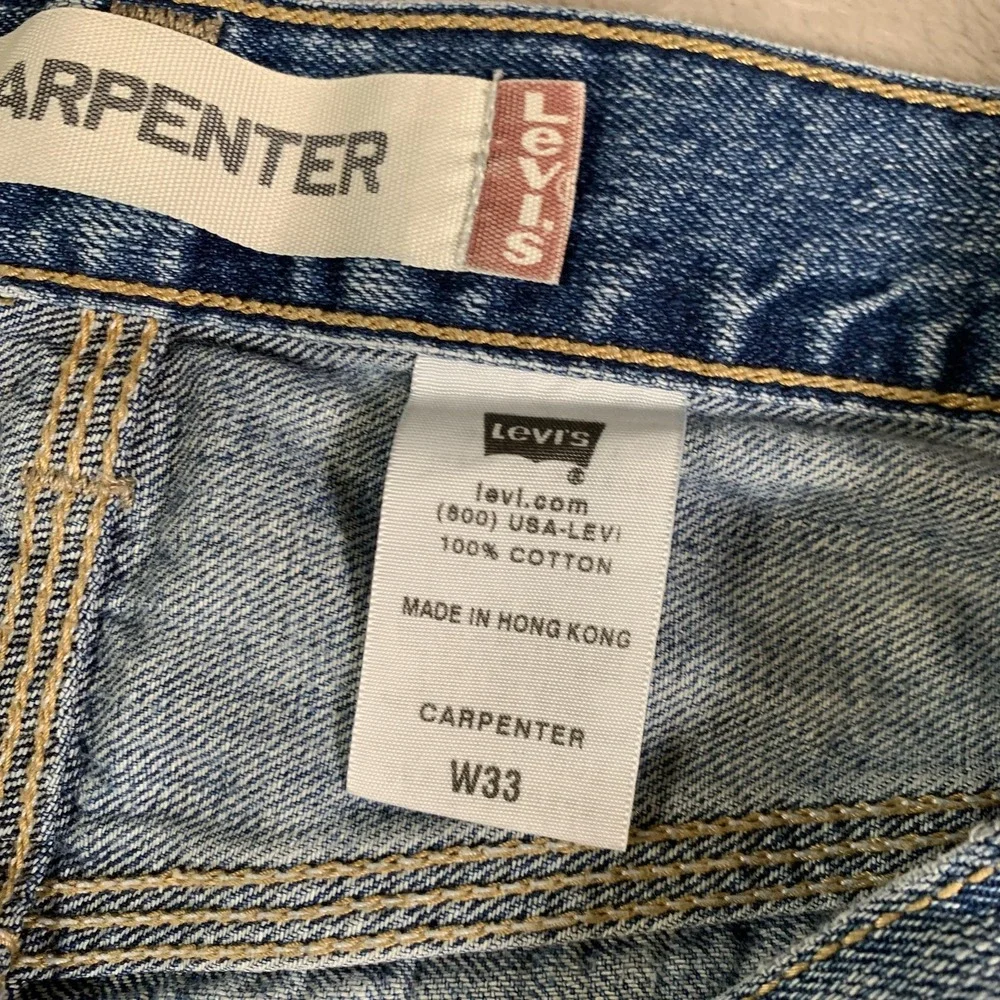 VTG Levis Carpenter Shorts Mens 33 Blue Denim Utility Hammer Loop‎ Workwear Zip